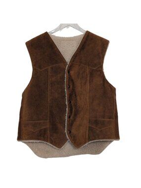 Vintage Schott Western Vest Mens Size Large Brown Suede Leather Sherpa 70s Ranch